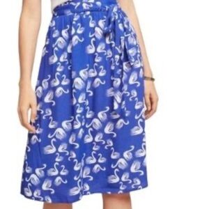 Elegant Anthropologie/Porridge Blue Swan Print A-Line Skirt